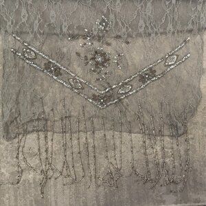 Sue Wong Evening Scarf Shawl Runner Large Big Hand Beaded Lace Platinum Silver 1